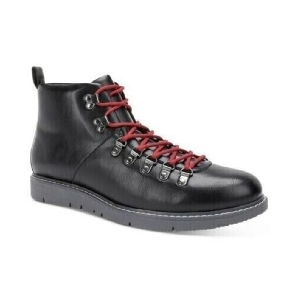 Club Room Men's Decklan Faux-Leather Lace Up Lug Boots Black 9M New
